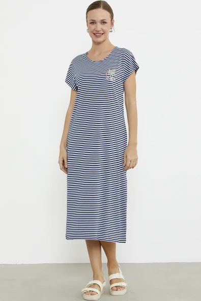 Nakış Detaylı Marine Penye Elbise - Lacivert ürün görseli 1