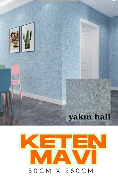 Renkli Duvarlar 50x280cm 1Adet Keten Mavi Arkası Folyolu Yapışkanlı Yalıtımlı Boyanabilir Duvar Paneli Kağıdı RDA22 ürün görseli