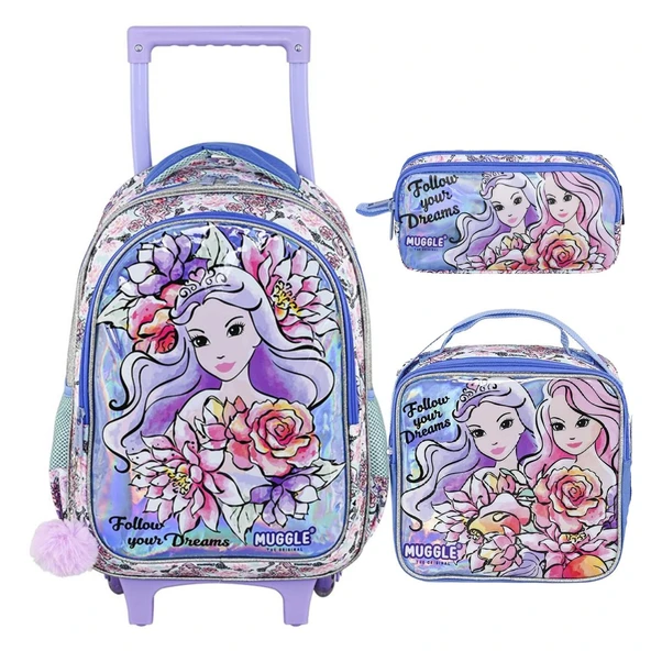 Muggle 2 Bölmeli Princess Çekçekli Okul Çantası + Termoslu Beslenme Çantası + Kalemlik