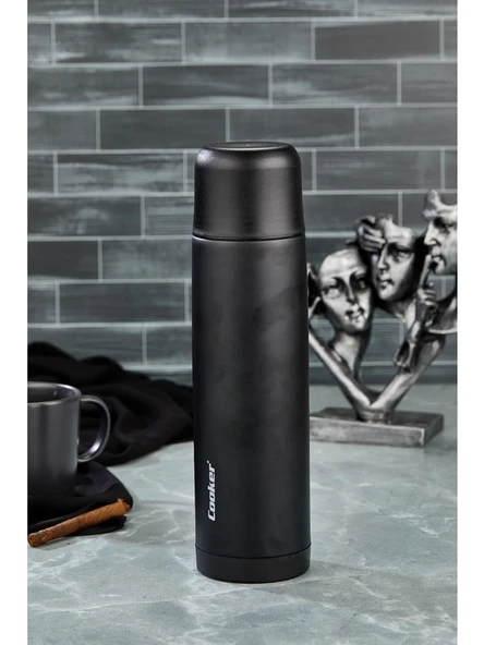 Paslanmaz Çelik Black 0,750 ml Kitchen Piknik Kamp Okul Servis ve Ikram Için Su Meşrubat Çay Termos Piknik - 3