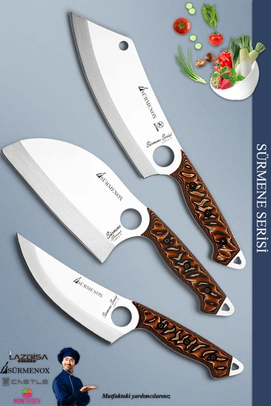 Sürmene Serisi Mutfak Kamp Şef Bıçak Seti Et Ekmek Salata Kamp Şef Bıçağı 3 Lü Set Kahve ( Mft-037 )