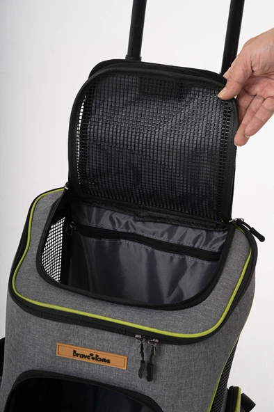 Brave Paws 4 Tekerlekli Kedi ve Köpek Taşıma Çantası Fren Mekanizmalı (GRİ) - 2