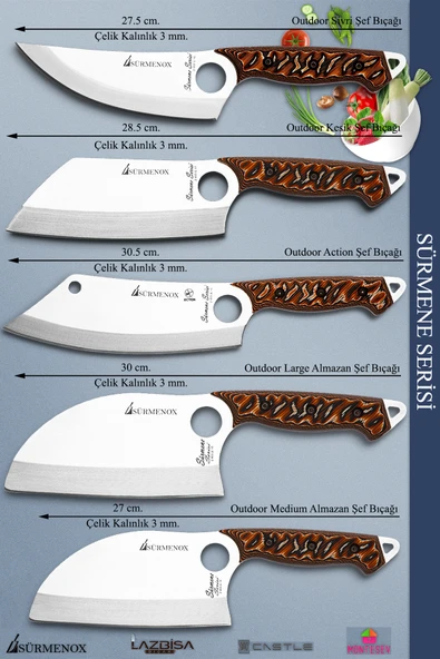 Sürmene Serisi Mutfak Kamp Şef Bıçak Seti Et Ekmek Sebze Kamp Şef Bıçağı 5 Li Set Kahve (Mft-040) - 3