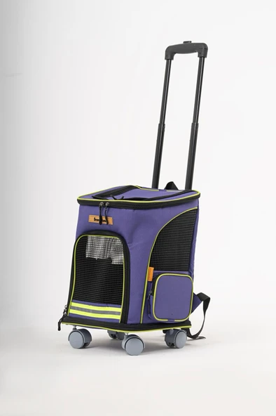 Brave Paws 4 Tekerlekli Kedi ve Köpek Taşıma Çantası Fren Mekanizmalı (MOR)