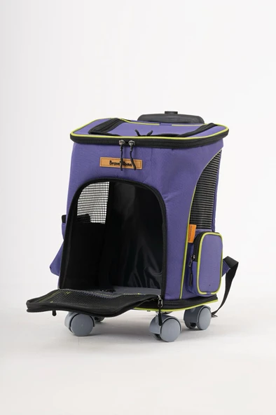 Brave Paws 4 Tekerlekli Kedi ve Köpek Taşıma Çantası Fren Mekanizmalı (MOR) - 5