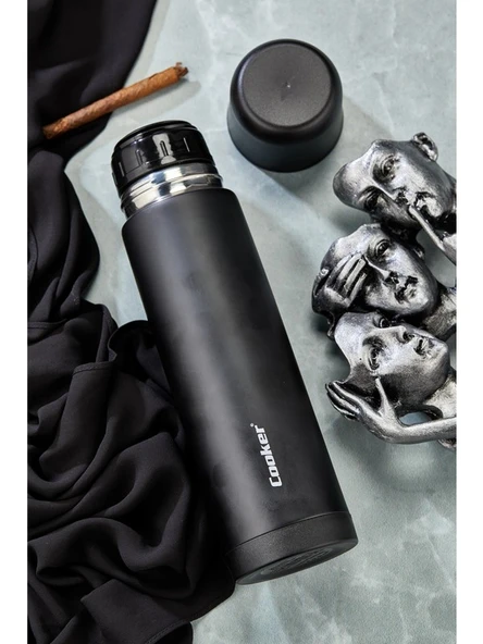 Paslanmaz Çelik Black 0,750 ml Kitchen Piknik Kamp Okul Servis ve Ikram Için Su Meşrubat Çay Termos Piknik