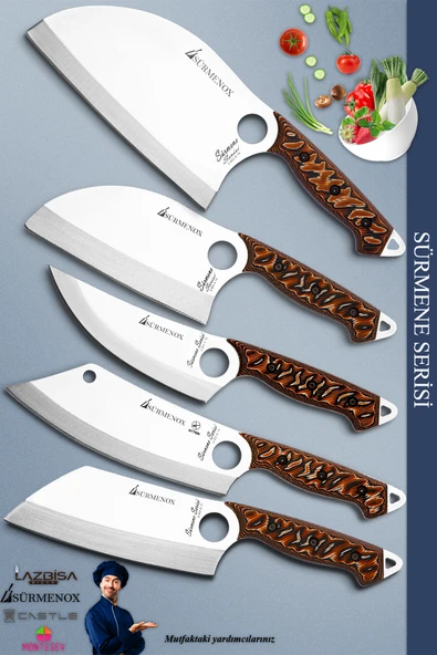 Sürmene Serisi Mutfak Kamp Şef Bıçak Seti Et Ekmek Sebze Kamp Şef Bıçağı 5 Li Set Kahve (Mft-040)