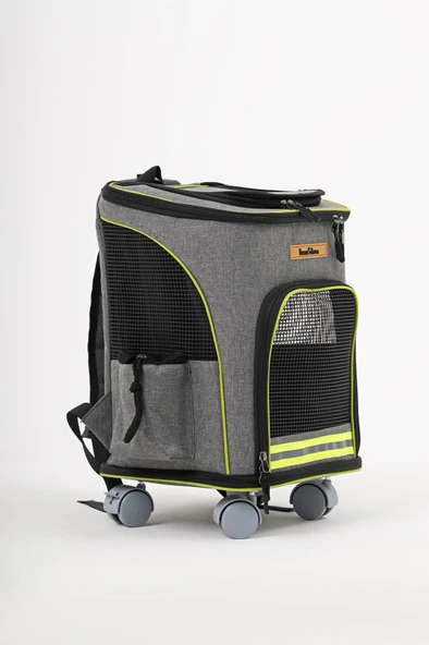 Brave Paws 4 Tekerlekli Kedi ve Köpek Taşıma Çantası Fren Mekanizmalı (GRİ) - 7