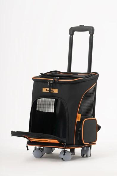 Brave Paws 4 Tekerlekli Kedi ve Köpek Taşıma Çantası Fren Mekanizmalı (SİYAH)