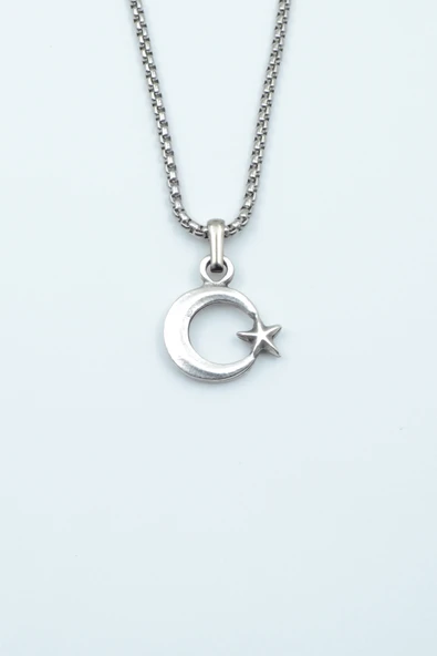 Minimal Ay Yıldız Gümüş Kaplama Örme Zincir Kolye ürün görseli 1