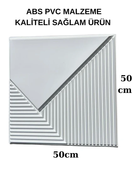 Renkli Duvarlar 50cmx50cm 1Adet Beyaz 3D Abs Çizgili Desenli PVC Dayanıklı Duvar Paneli Silinebilir Lambiri Model - Resim 2