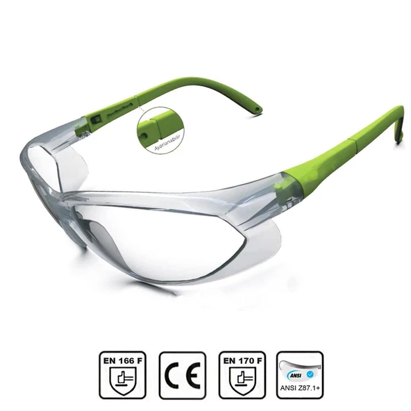 Bisiklet Gözlüğü Yüz Ayarlı Motorcu Rüzgar Korumalı Gözlük Yeşil Saplı Uv Koruyucu Şeffaf