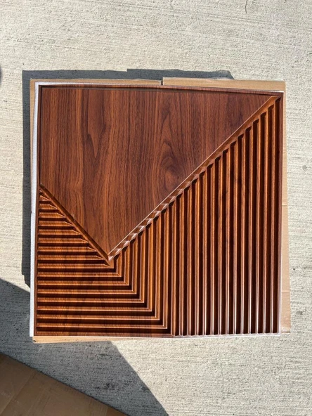 Renkli Duvarlar 50x50cm 1Adet Kahverengi 3D Abs Çizgili Desenli PVC Dayanıklı Duvar Paneli Silinebilir Lambiri Model - 3
