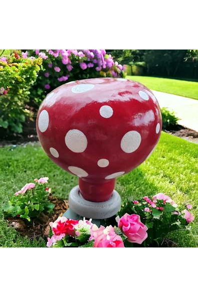 Bahçe Dekorasyon Süsü Dekoratif Kırmızı Mantar Biblo