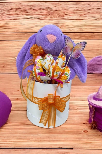 SOLE Premium Paskalya Temalı 45 cm Mor Bunny Tavşan Hediye Kutusu - Dekoratif Yumurta ve Kelebek Süslemeli - 4
