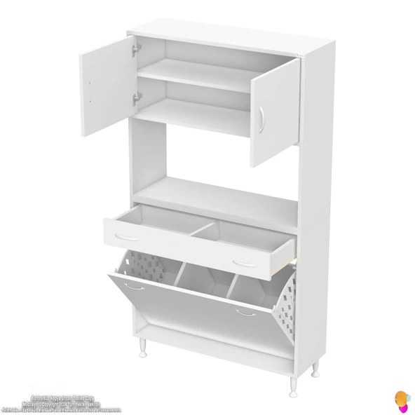 Modilayn ARDA 90x173x32,5 cm 1 Çekmece 3 Göz Sepetli ve 3 Raf Akıllı Dolap ile Dağınıklığa Son - 7