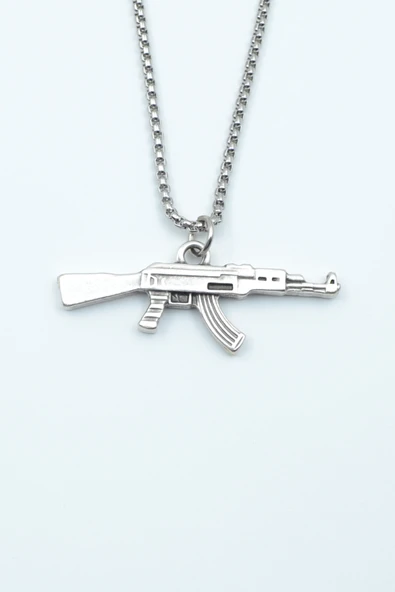 Pubg Keleş Ak-47 Kalaşnikof Gümüş Kaplama Örme Zincir Kolye ürün görseli 1