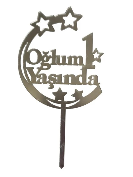 Oğlum 1 Yaşında Yazılı Aynalı Pleksi Gümüş