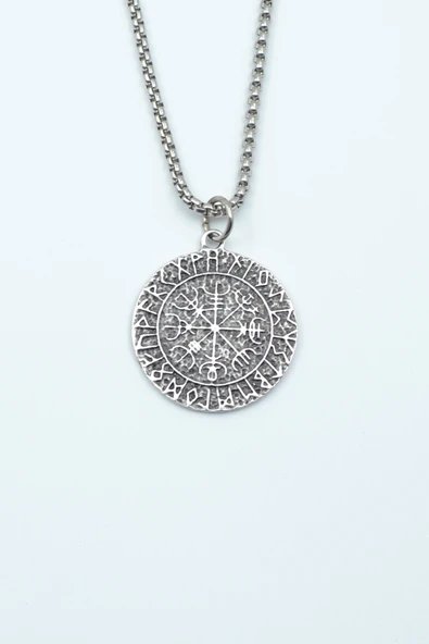 Vegvisir Viking Pusulası Gümüş Kaplama Örme Zincir Kolye ürün görseli 1