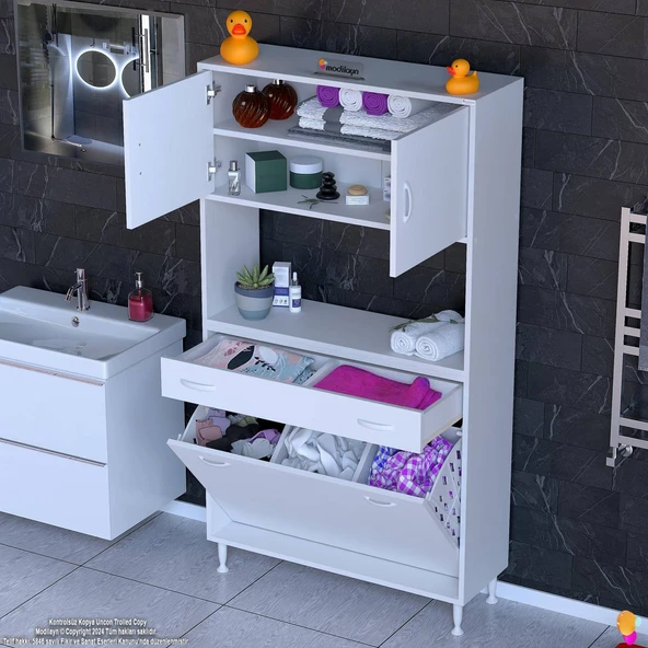 Modilayn ARDA 90x173x32,5 cm 1 Çekmece 3 Göz Sepetli ve 3 Raf Akıllı Dolap ile Dağınıklığa Son