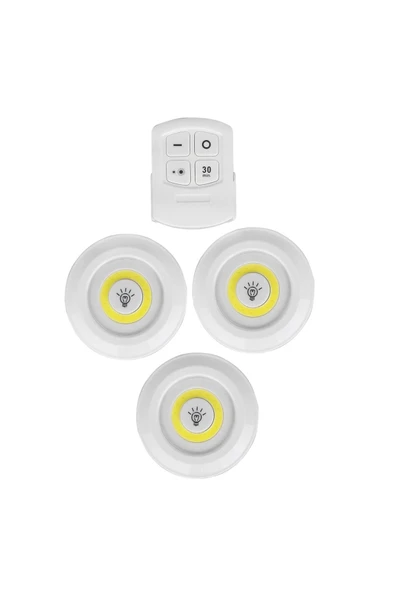 Farissu Uzaktan Kumandalı Yapışkanlı LED Spot Lamba – 3’lü Kablosuz Aydınlatma - 2