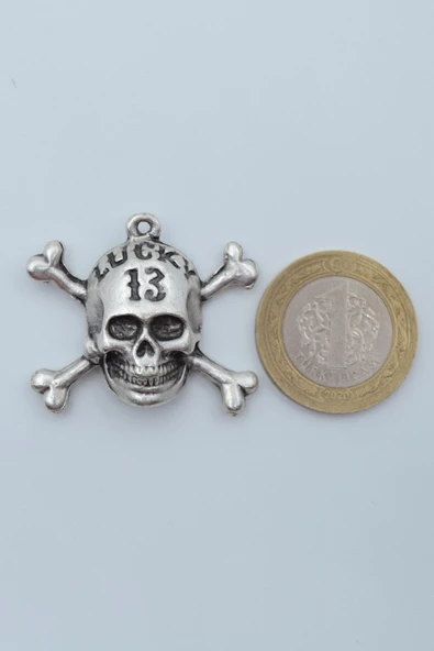 Lucky 13 Kuru Kafa Gümüş Kaplama Örme Zincir Kolye - Resim 4