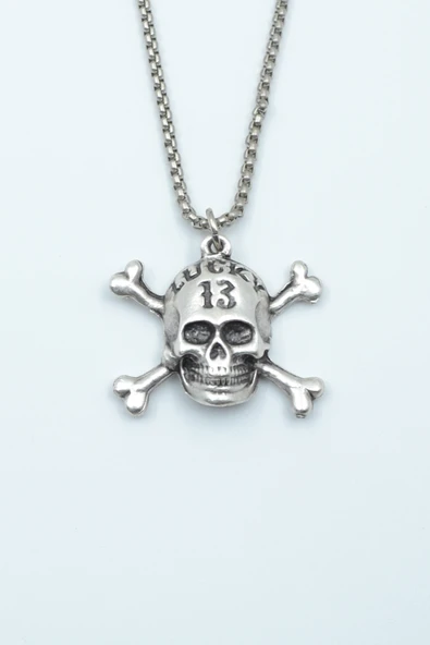 Lucky 13 Kuru Kafa Gümüş Kaplama Örme Zincir Kolye ürün görseli 1
