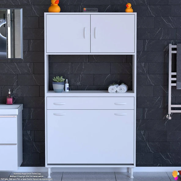 Modilayn ARDA 90x173x32,5 cm 1 Çekmece 3 Göz Sepetli ve 3 Raf Akıllı Dolap ile Dağınıklığa Son - 3