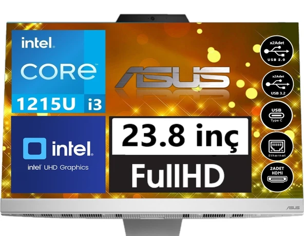 Asus A3402WBAK- WPC007M (I38512W0D)  I3-1215U 8Gb Ram 512Gb Ssd 23.8" FullHD IPS Dos AIO Pc