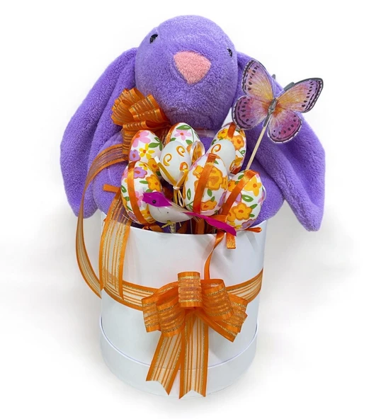 SOLE Premium Paskalya Temalı 45 cm Mor Bunny Tavşan Hediye Kutusu - Dekoratif Yumurta ve Kelebek Süslemeli - 5