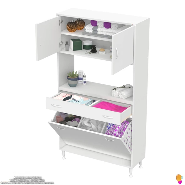 Modilayn ARDA 90x173x32,5 cm 1 Çekmece 3 Göz Sepetli ve 3 Raf Akıllı Dolap ile Dağınıklığa Son - 5