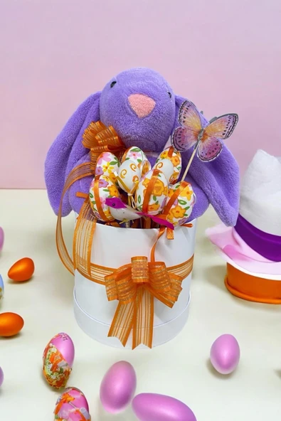 SOLE Premium Paskalya Temalı 45 cm Mor Bunny Tavşan Hediye Kutusu - Dekoratif Yumurta ve Kelebek Süslemeli - 2