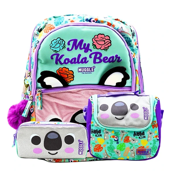 Muggle 3 Bölmeli Koala Okul Çantası + Beslenme Çantası + Kalemlik