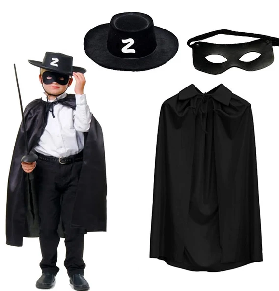 Zorro Pelerin Şapkası ve Maske Seti Çocuk Boy