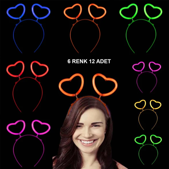 Glow Stick Karanlıkta Yanan Fosforlu Kalp Taç 12 Adet - 1