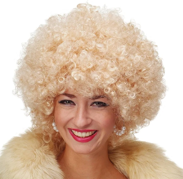 Altın Renk Kıvırcık Afro Parti Peruğu
