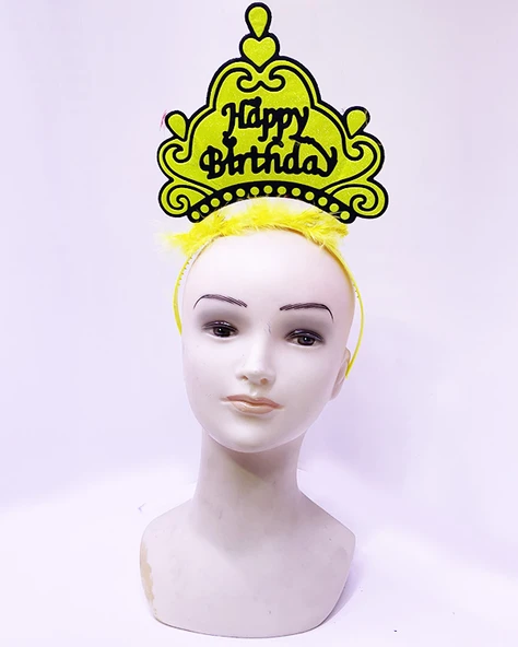 Happy Birthday Neon Sarı Taç - 1