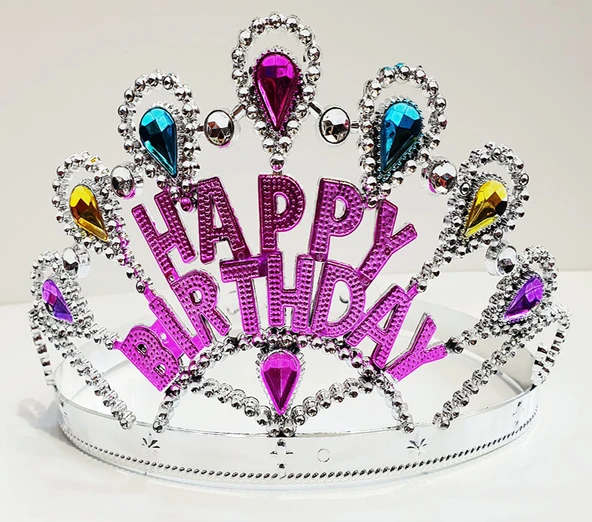 Gümüş Renk Happy Birthday Yazılı Doğum Günü Tacı