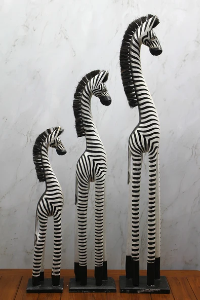 Ahşap 3'lü Zebra Figürü