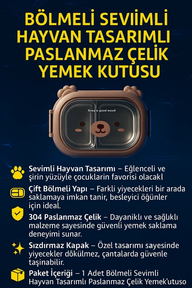 Bölmeli Paslanmaz Çelik Yemek Kutusu ürün görseli