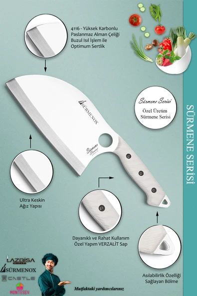Sürmene Serisi Outdoor Bıçak Kamp Bıçağı Mutfak Şef Bıçak Bıçağı Deri Kılıflı Beyaz (Out-002) - 4