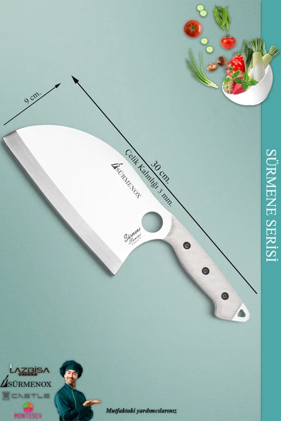 Sürmene Serisi Outdoor Bıçak Kamp Bıçağı Mutfak Şef Bıçak Bıçağı Deri Kılıflı Beyaz (Out-002) - 3