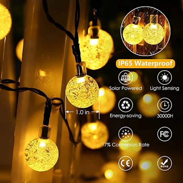 5 Metre Sarı Opak Solar Top LED Işık - 3