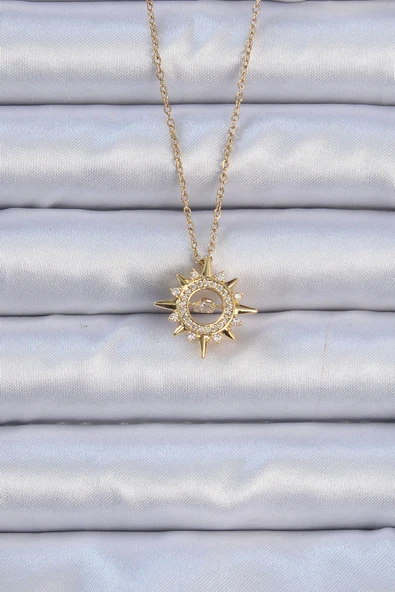 316L Çelik Zincir Altın Renk Zirkon Taşlı Parlayan Yıldız Kolye - TJ-BKO9083 ürün görseli 1