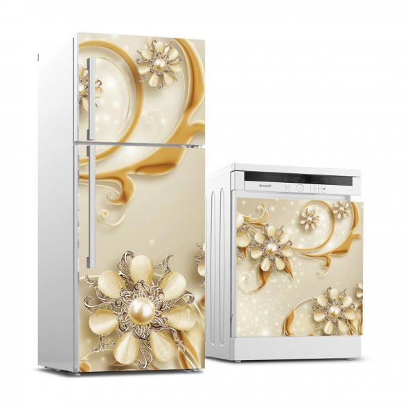 Buzdolabı ve Bulaşık Makinası Beyaz Eşya Sticker Kaplama 3D Altın Takı