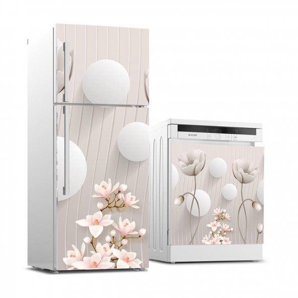 Buzdolabı ve Bulaşık Makinası Beyaz Eşya Sticker Kaplama 3D Çiçek