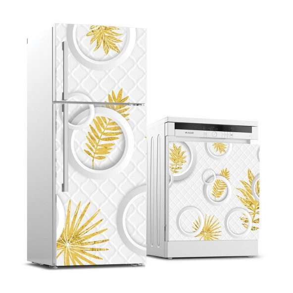Buzdolabı ve Bulaşık Makinası Beyaz Eşya Sticker Kaplama 3D Altın Yaprak