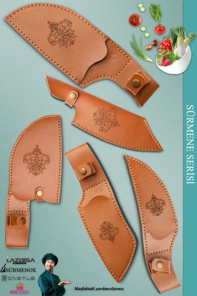 Sürmene Serisi Outdoor Bıçak Kamp Bıçağı Mutfak Şef Bıçak Bıçağı Deri Kılıflı 5 Li Set (Out-012) - 2