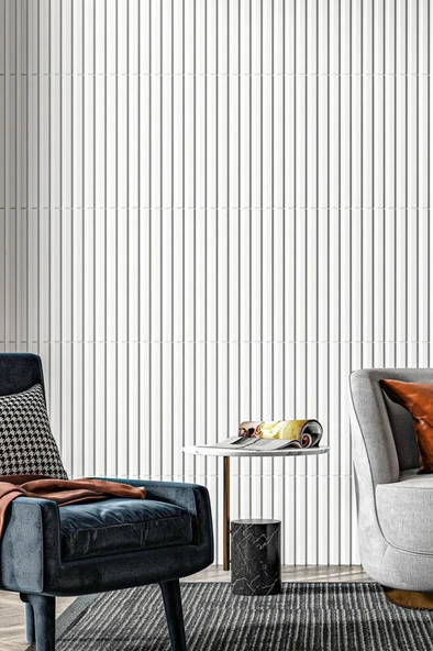 50cm x 50cm 1 Adet 3D Abs Malzeme PVC Dayanıklı Duvar Paneli Silinebilir Lambiri Model Beyaz Panel