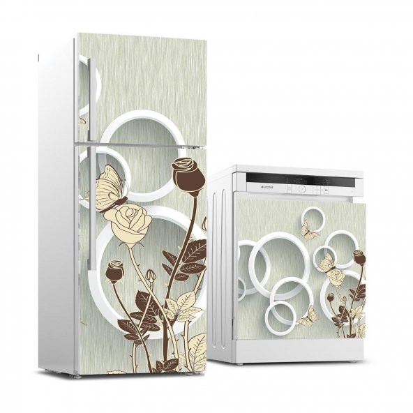 Buzdolabı ve Bulaşık Makinası Beyaz Eşya Sticker Kaplama 3D Çiçek Daireler